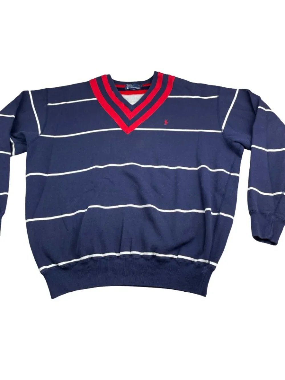 VTG RARE Polo Ralph Lauren Men’s Preppy Varsity Tennis Sweatshirt Navy/Red • XL